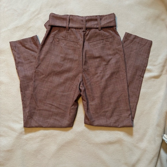 NY&C Burgundy Vintage Plaid Straight Leg Pant with Matching Belt Size 2 - Picture 2 of 5